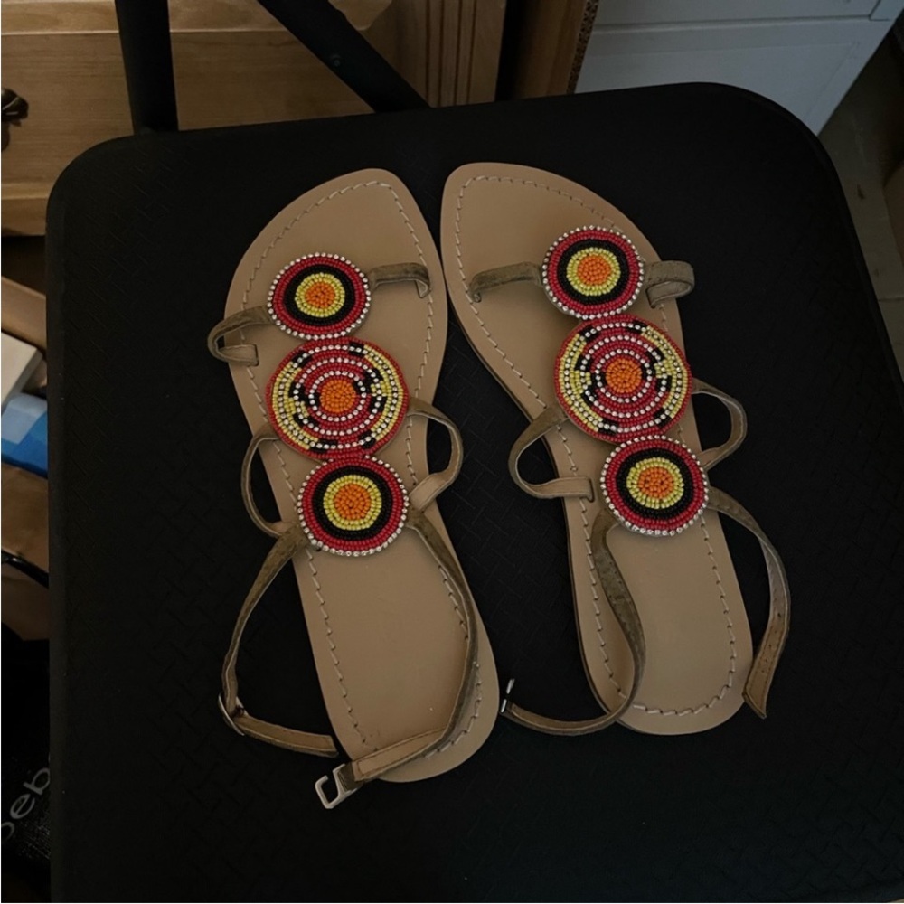 Beaded Tan Sandals